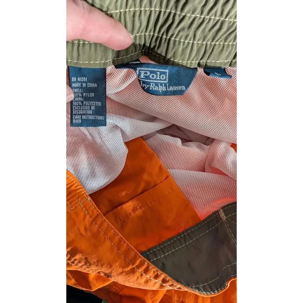 Vintage Polo Ralph Lauren‎ Mens Board Shorts Swim Trunks Sz L Orange Green Pony